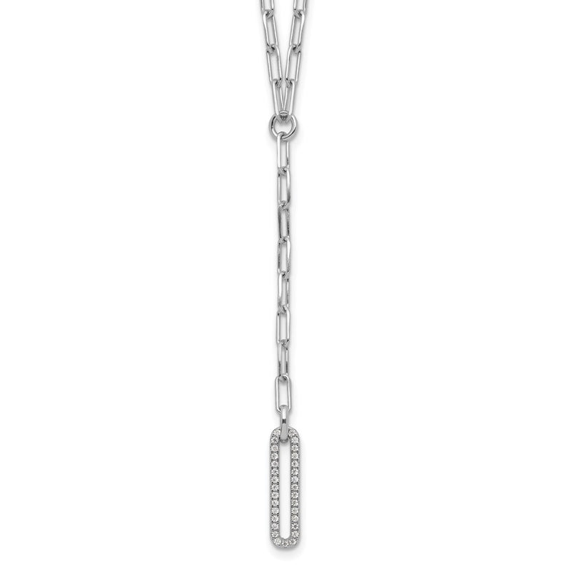 Sterling Silver Rhodium-plated Paperclip Link CZ 16in w/1.75in ext. Necklac