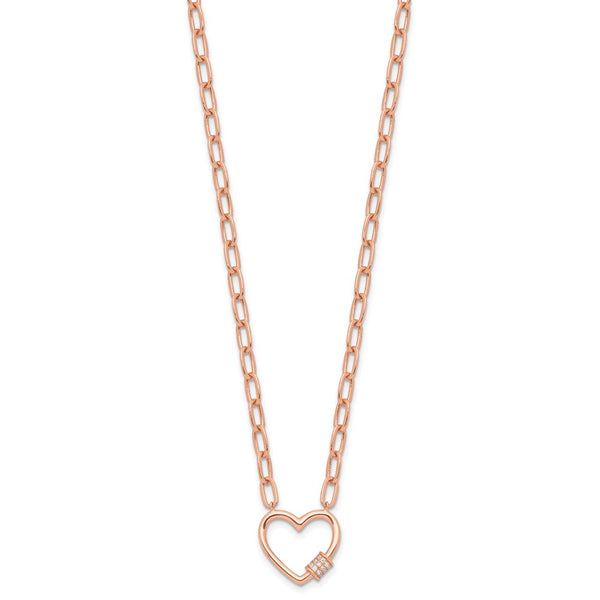 Sterling Silver Rose-tone CZ Heart Paper Clip with 2in ext. Necklace