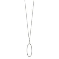 Sterling Silver E-coated CZ Oval Dangle 17.75in Necklace