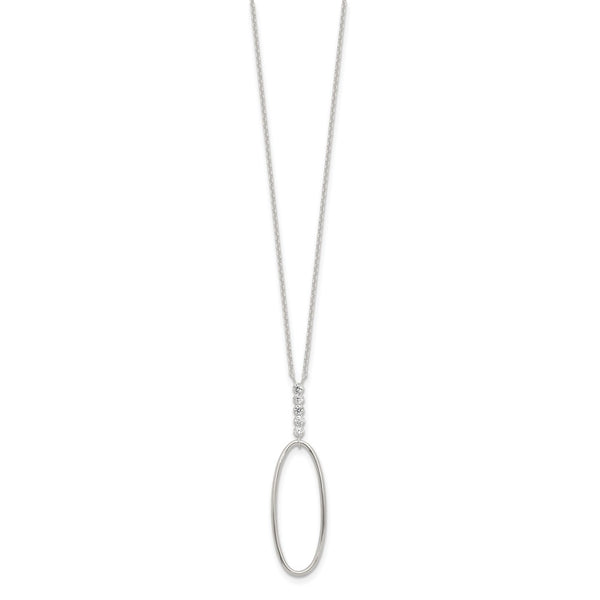 Sterling Silver E-coated CZ Oval Dangle 17.75in Necklace