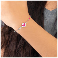 Sterling Silver Polished Pink Enamel Heart Children's 6in Bracelet