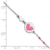 Sterling Silver Polished Pink Enamel Heart Children's 6in Bracelet