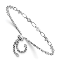 Sterling Silver Rhodium-plated Polished Heart Bolo Bracelet
