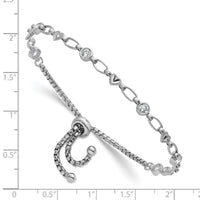 Sterling Silver Rhodium-plated Polished CZ and Heart Bolo Bracelet
