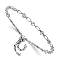 Sterling Silver Rhodium-plated Polished CZ and Heart Bolo Bracelet
