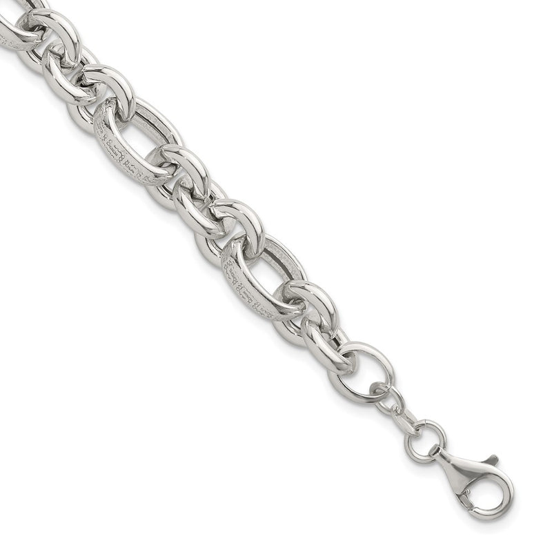 Sterling Silver Polished Greek Key 7.5in Fancy Link Bracelet