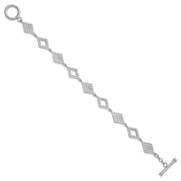 Sterling Silver Rh-plated Diamond Shape Textured 7.5in Toggle Bracelet
