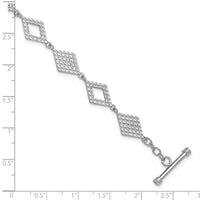 Sterling Silver Rh-plated Diamond Shape Textured 7.5in Toggle Bracelet
