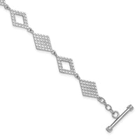 Sterling Silver Rh-plated Diamond Shape Textured 7.5in Toggle Bracelet