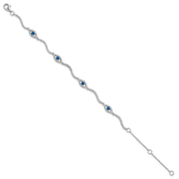 SS RH-plated Polished Lab Cr. Spinel CZ Evil Eye 6in w/2in Ext Bracelet