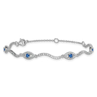 SS RH-plated Polished Lab Cr. Spinel CZ Evil Eye 6in w/2in Ext Bracelet