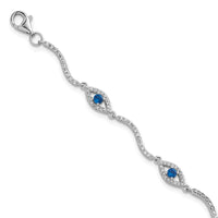SS RH-plated Polished Lab Cr. Spinel CZ Evil Eye 6in w/2in Ext Bracelet