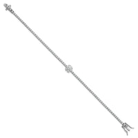 Sterling Silver Rhodium-plated Polished CZ Flower Tennis Bracelet
