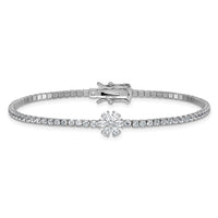 Sterling Silver Rhodium-plated Polished CZ Flower Tennis Bracelet