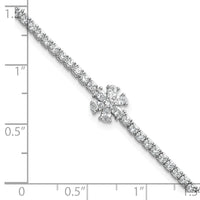 Sterling Silver Rhodium-plated Polished CZ Flower Tennis Bracelet