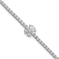 Sterling Silver Rhodium-plated Polished CZ Flower Tennis Bracelet
