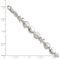 Sterling Silver Polished Textured Starfish and Sea Shell 7.25in Bracelet