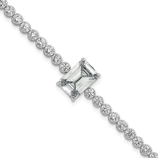 Sterling Silver RH-plated Polished Round and Rectangle CZ 7.25in Bracelet