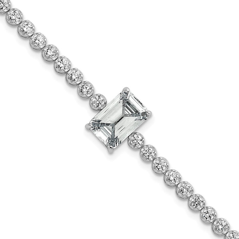Sterling Silver RH-plated Polished Round and Rectangle CZ 7.25in Bracelet