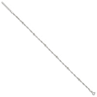 Sterling Silver Polished and Beaded Fancy Link 9in Plus 1in Ext Anklet
