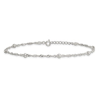 Sterling Silver Polished and Beaded Fancy Link 9in Plus 1in Ext Anklet