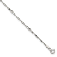 Sterling Silver Polished and Beaded Fancy Link 9in Plus 1in Ext Anklet