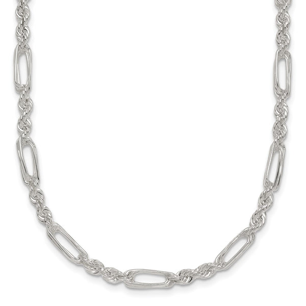 Sterling Silver Polished 4.0mm Figaro Rope 18 Inch Necklace