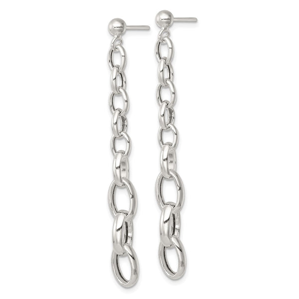 Sterling Silver Polished Graduated Link Post Dangle Earrings