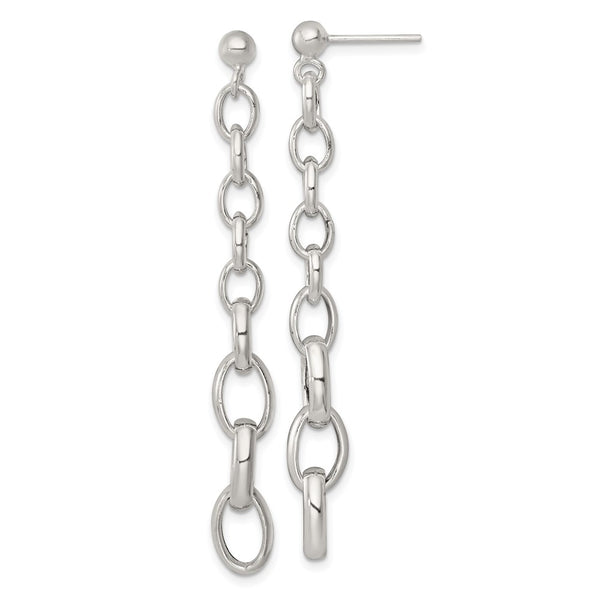 Sterling Silver Polished Graduated Link Post Dangle Earrings