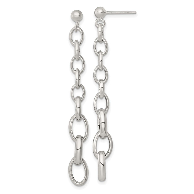 Sterling Silver Polished Graduated Link Post Dangle Earrings