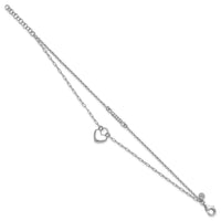 Sterling Silver Rhodium-plated CZ Puff Heart 7 w/1in ext 2-strand Bracelet