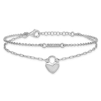 Sterling Silver Rhodium-plated CZ Puff Heart 7 w/1in ext 2-strand Bracelet