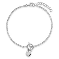 Sterling Silver RH-pltd Heart Paperclip Link 6.5in w/1in Ext Bracelet