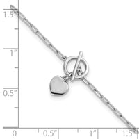 Sterling Silver RH-pltd Heart Paperclip Link 6.5in w/1in Ext Bracelet