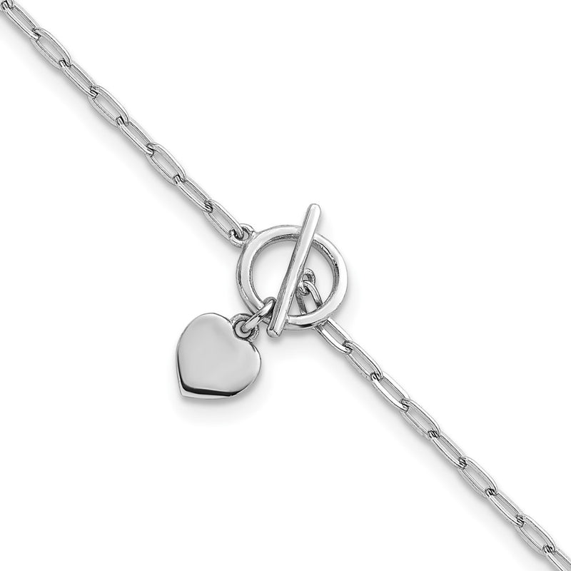 Sterling Silver RH-pltd Heart Paperclip Link 6.5in w/1in Ext Bracelet