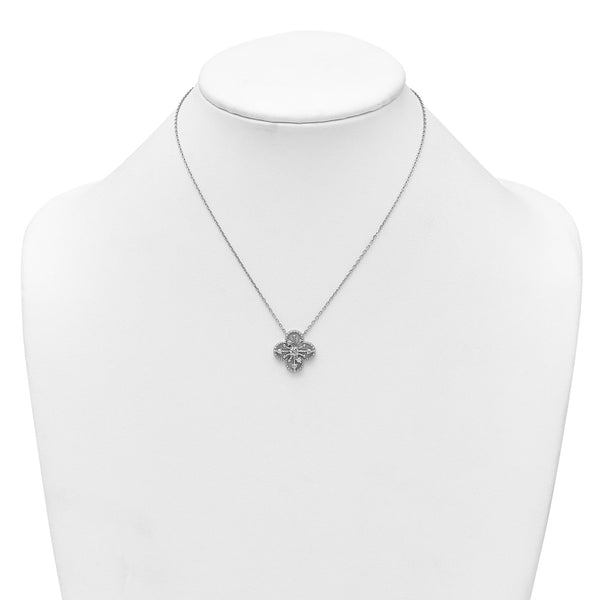 Sterling Silver Rhodium-plated CZ Clover Shape 16in w/1.25in ext Necklace