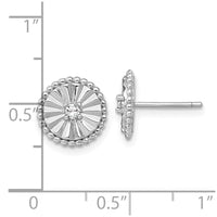 Sterling Silver RH-plated Polished and Textured CZ Circle Post Earrings
