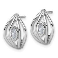 Sterling Silver Rhodium-plated CZ Polished Post J-Hoop Earrings
