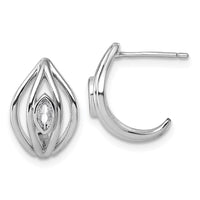 Sterling Silver Rhodium-plated CZ Polished Post J-Hoop Earrings
