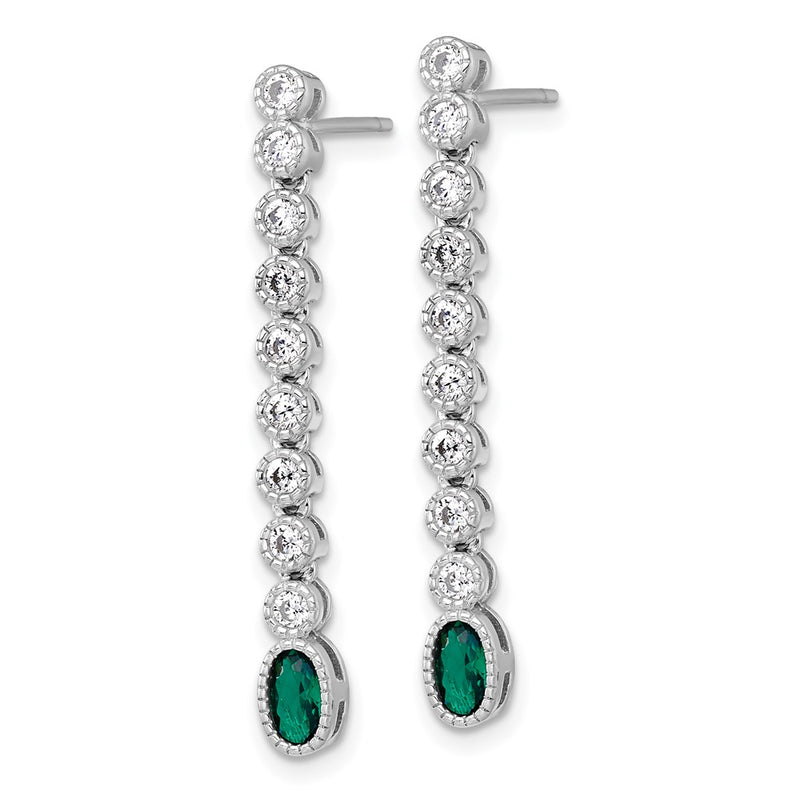 Sterling Silver RH-plated Polished Green/White CZ Post Dangle Earrings