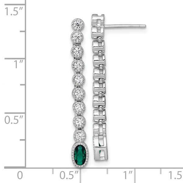 Sterling Silver RH-plated Polished Green/White CZ Post Dangle Earrings