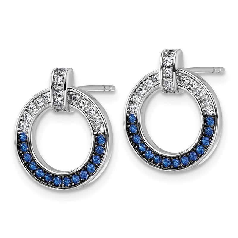 Sterling Silver White & Black Rh-plated White & Blue CZ Post Earrings