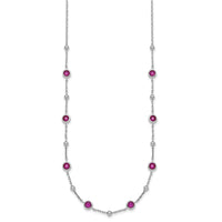 Sterling Silver RH-plated and Beaded Red CZ 16in w/2in Ext Necklace