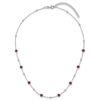 Sterling Silver RH-plated and Beaded Red CZ 16in w/2in Ext Necklace