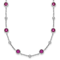 Sterling Silver RH-plated and Beaded Red CZ 16in w/2in Ext Necklace