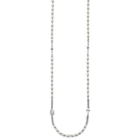 SS Rh-plat Plastic Imitation Pearl 19.75in w/1in ex. Rosary Themed Necklace