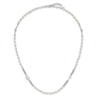 SS Rh-plat Plastic Imitation Pearl 19.75in w/1in ex. Rosary Themed Necklace