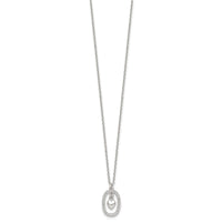 Sterling Silver Polished CZ Heart in Oval Necklace
