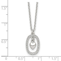 Sterling Silver Polished CZ Heart in Oval Necklace