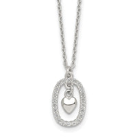Sterling Silver Polished CZ Heart in Oval Necklace